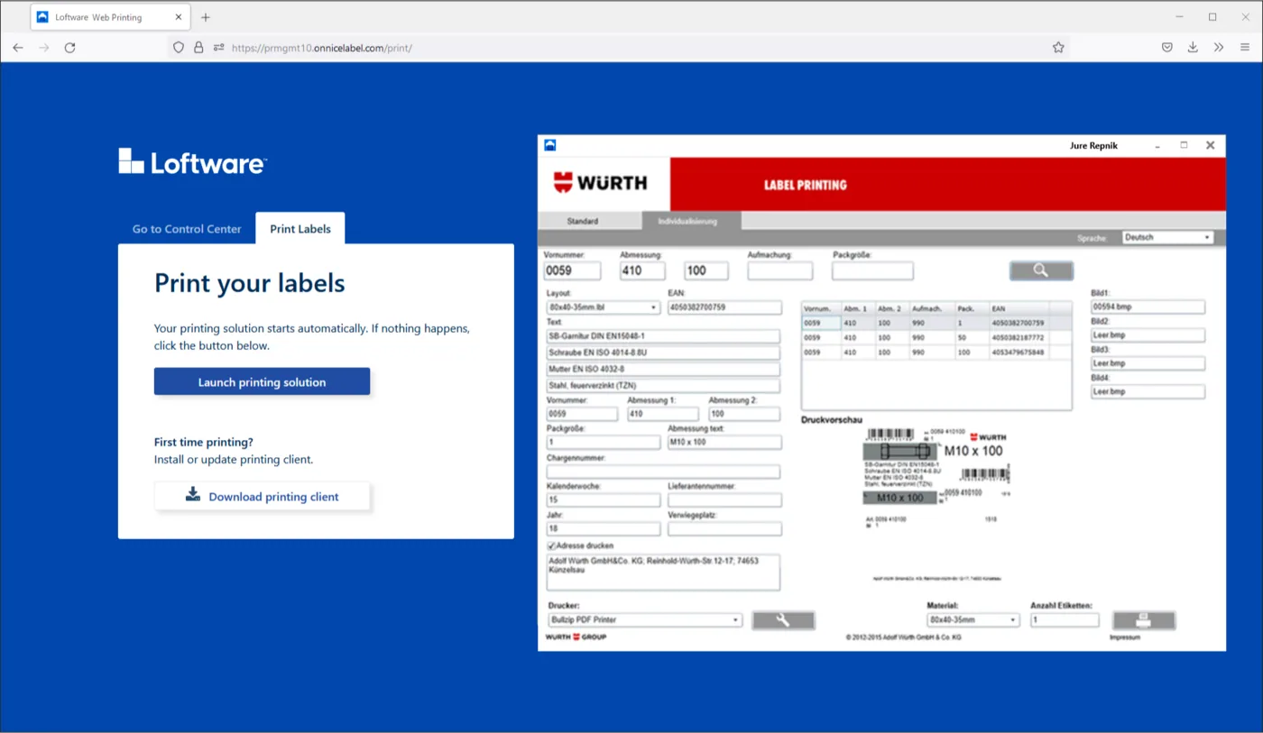 Etiketten printen via de browser met Loftware Cloud