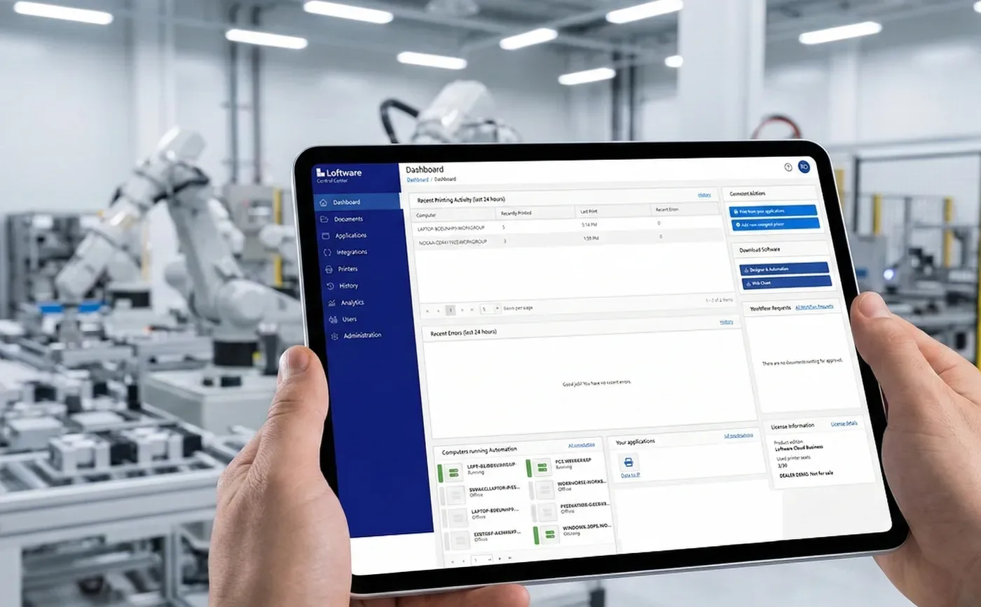 Etiketsoftware op een tablet in de productiehal